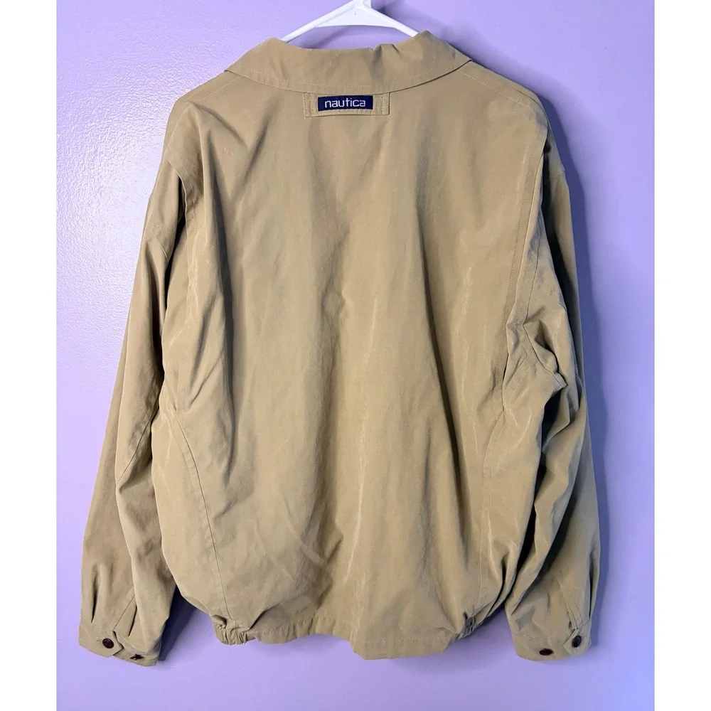 Vtg Nautica Mens XL Khaki Tan Full Zip Windbreaker Jacket Harrington Plaid Lined